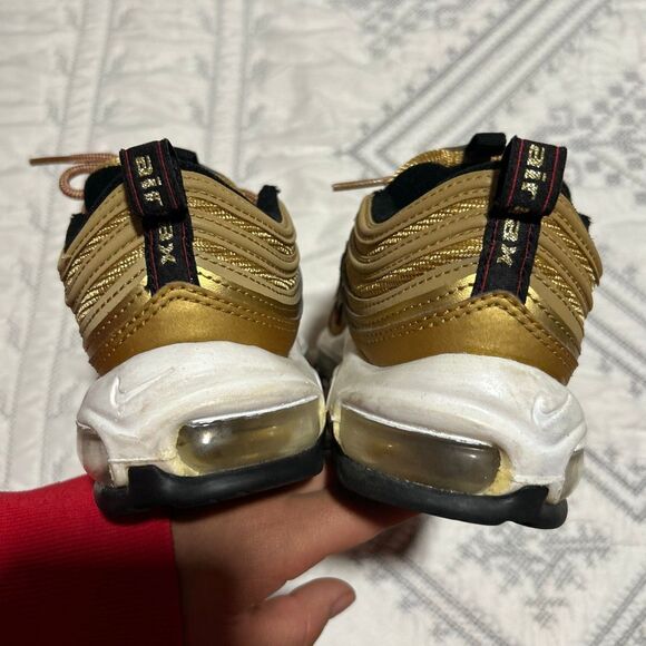 Nike Air Max 97 Gold Bullet 2022 Size 6Y Metallic Gold Red Swoosh - Picture 11 of 13